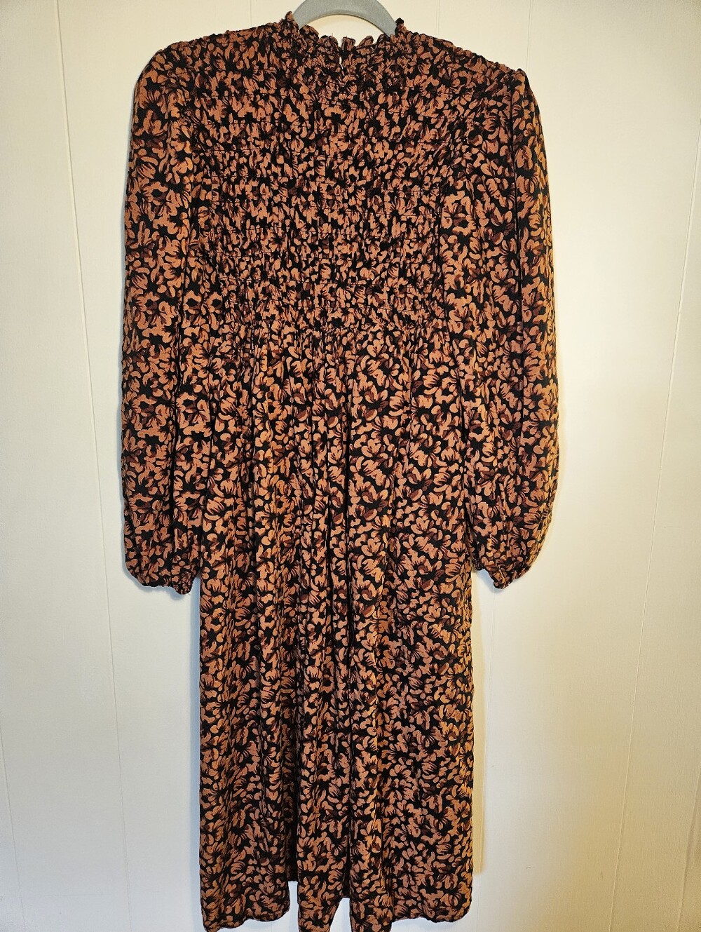 a new day Rust Floral Smocked Long Sleeve Midi Dress on Black